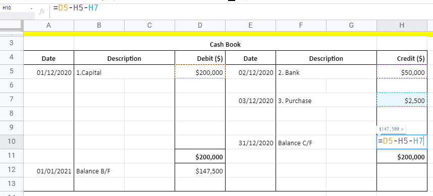 Tallying T Accounts with Google Sheets